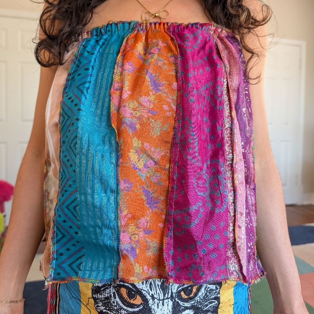 Colorful Patchwork Strapless Top - image 5